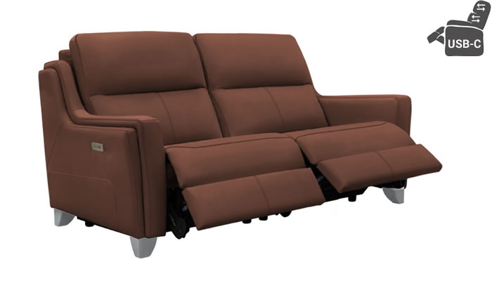 Parker Knoll Portland Large 2 Seat Double Power Plus Recliner Headrests Lumbar USB Como Oak Leather Brushed Steel Leg